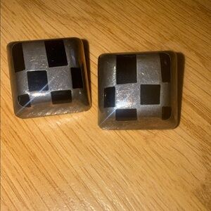 Vintage Taxco Mexico Sterling Silver Black Onyx Checkerboard ClipOn Retro